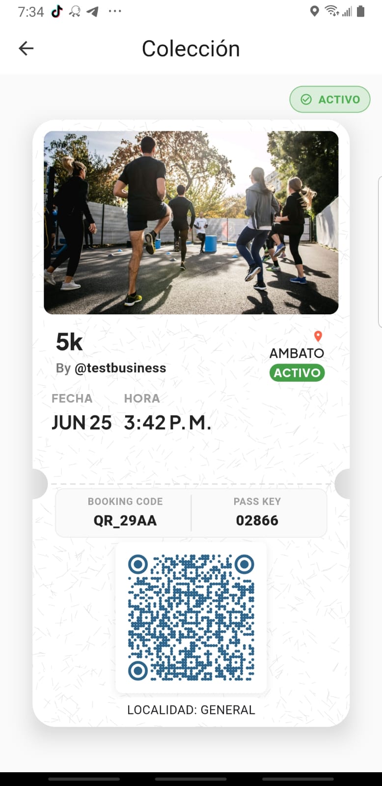 Ticket con código QR a pantalla completa