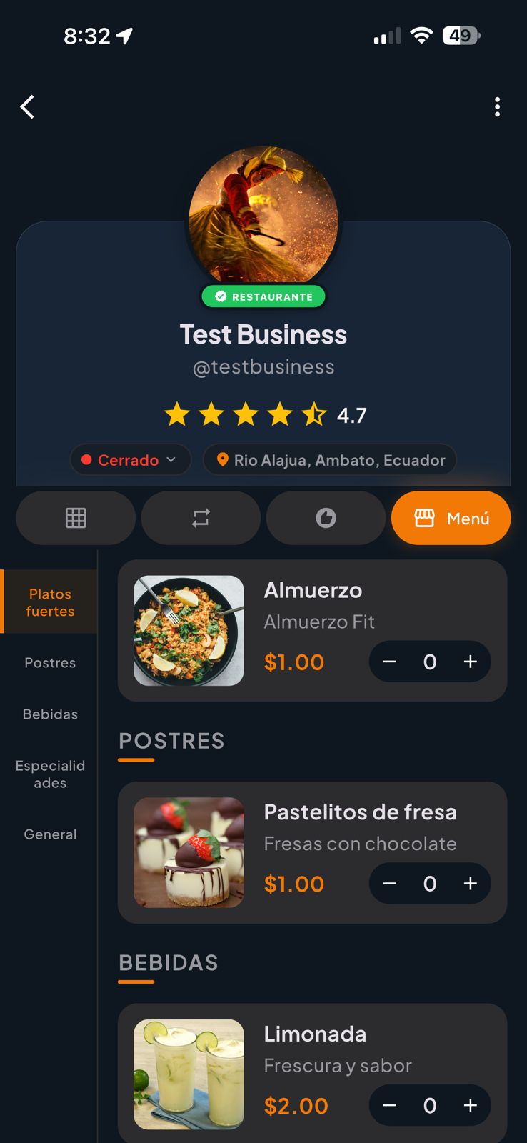 Carrito y checkout dentro de la app